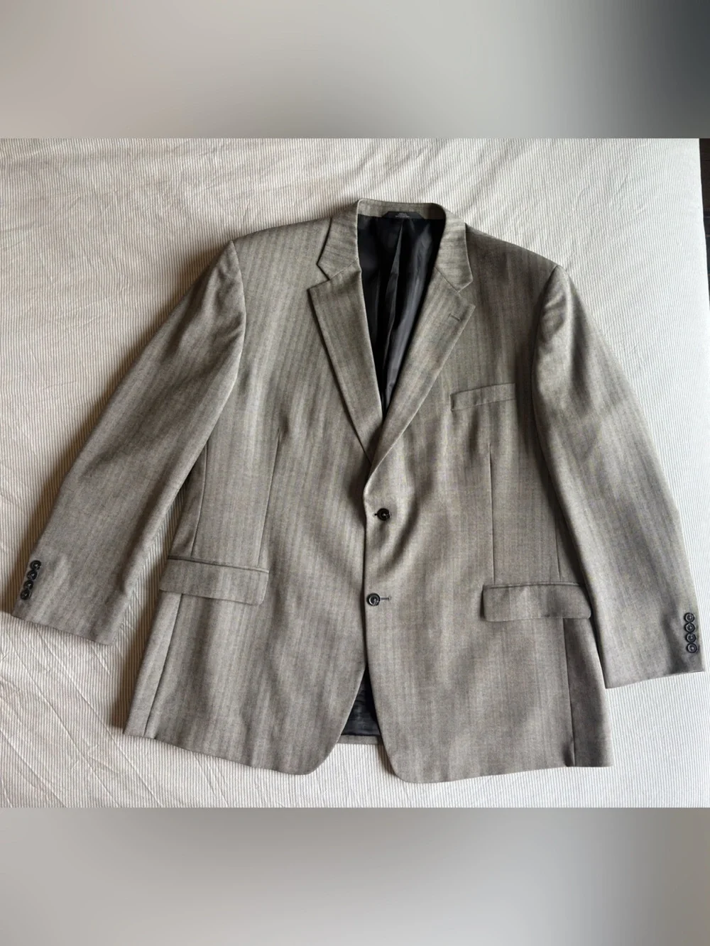 Haggar Men's 52L Gray Herringbone 100% Wool Sport Coat 2 Button Classic